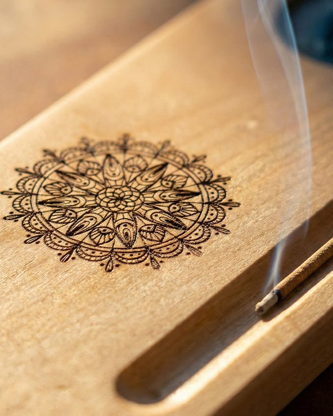 Engraved Mandala Incense Board - Wood vibes only