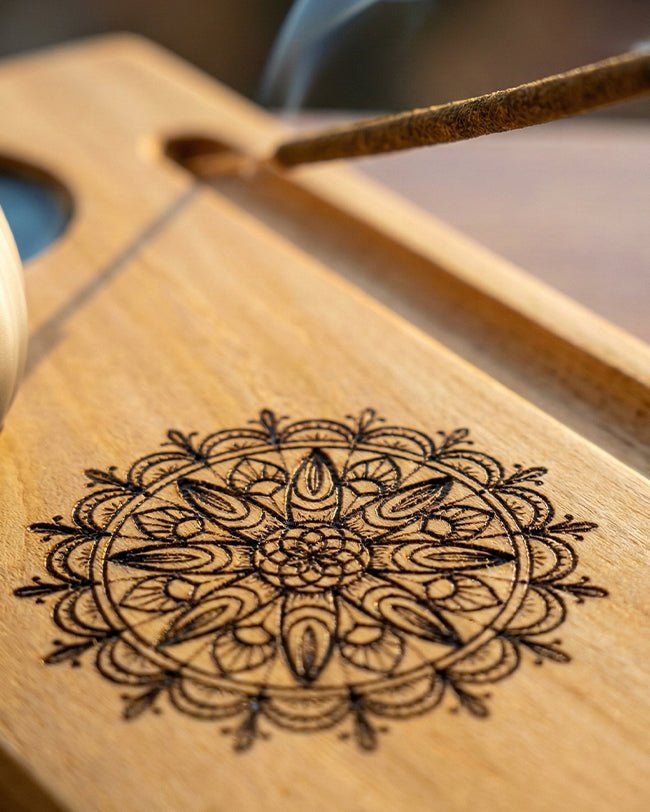 Engraved Mandala Incense Board - Wood vibes only