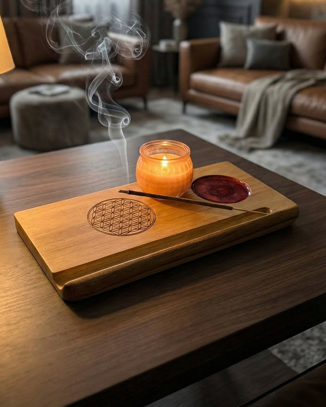 Engraved mandala incense board