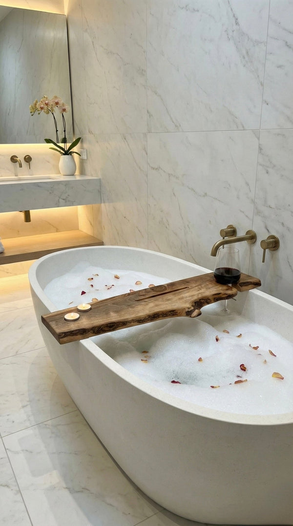 The Flow Board – Walnut Bath Tray with Resin Detail - Wood vibes only