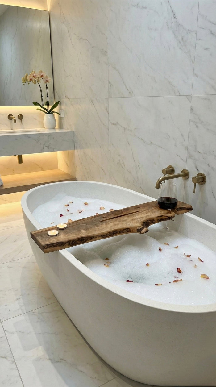 The Flow Board – Walnut Bath Tray with Resin Detail - Wood vibes only