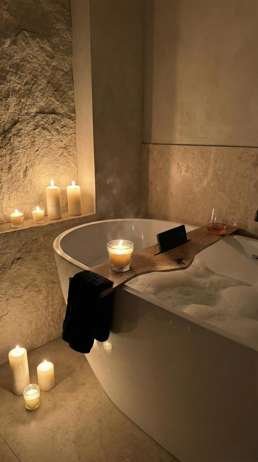 The Live Edge Board – Oak Bath Tray With Towel Holder - Wood vibes only