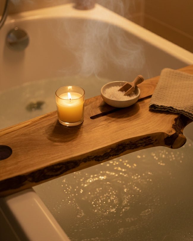 The Flow Board – Walnut Bath Tray with Resin Detail - Wood vibes only